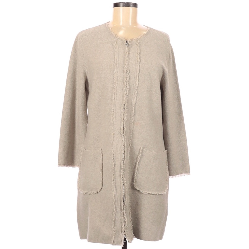 Damask Long Zip-Up Stretch Cardigan Sweater